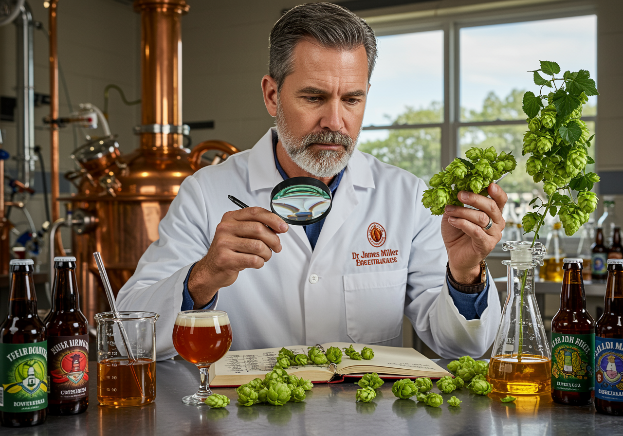 experto en lupulos explorando perfiles aromaticos de cerveza