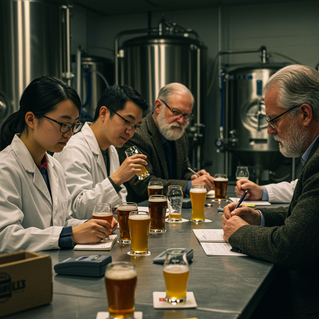 degustacion cervecera con instrumentos y ambiente profesional