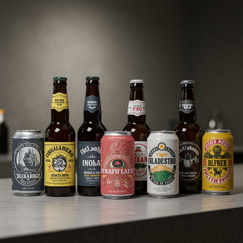 cervezas artesanales cuidadosamente expuestas en mostrador minimalista